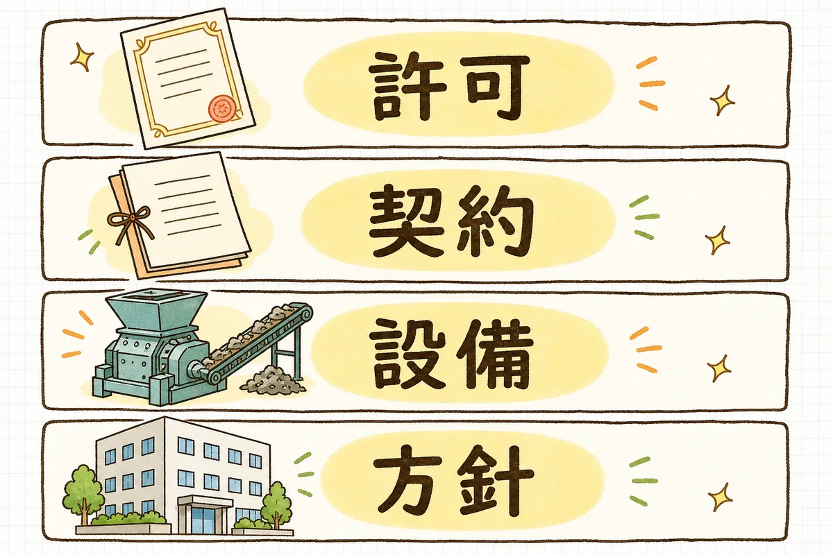 受入基準を上から順に許可・契約・設備・方針の4つの枠に分けて、それぞれの枠に対応するものを並べて示した図